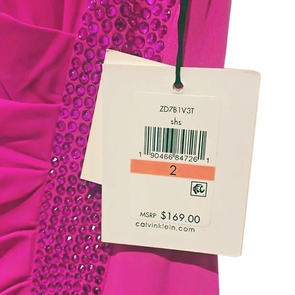 Calvin Klein Dress Gown Train Glass Beading Jersey Knit Ruched Draped Cowl Back - Picture 15 of 16